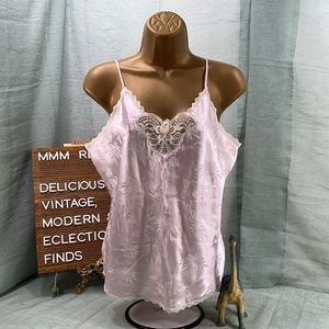 Deena Vintage Floral Print Pink Satin with Lace Trim Women’s Camisole | 36